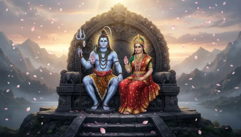 Beautiful divine digital art of Lord Shiva and Goddess Parvati together in 4K resolution.