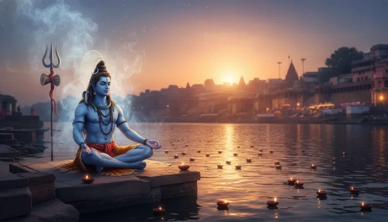 Lord Shiva sitting on the banks of Varanasi Ganga river wallpaper