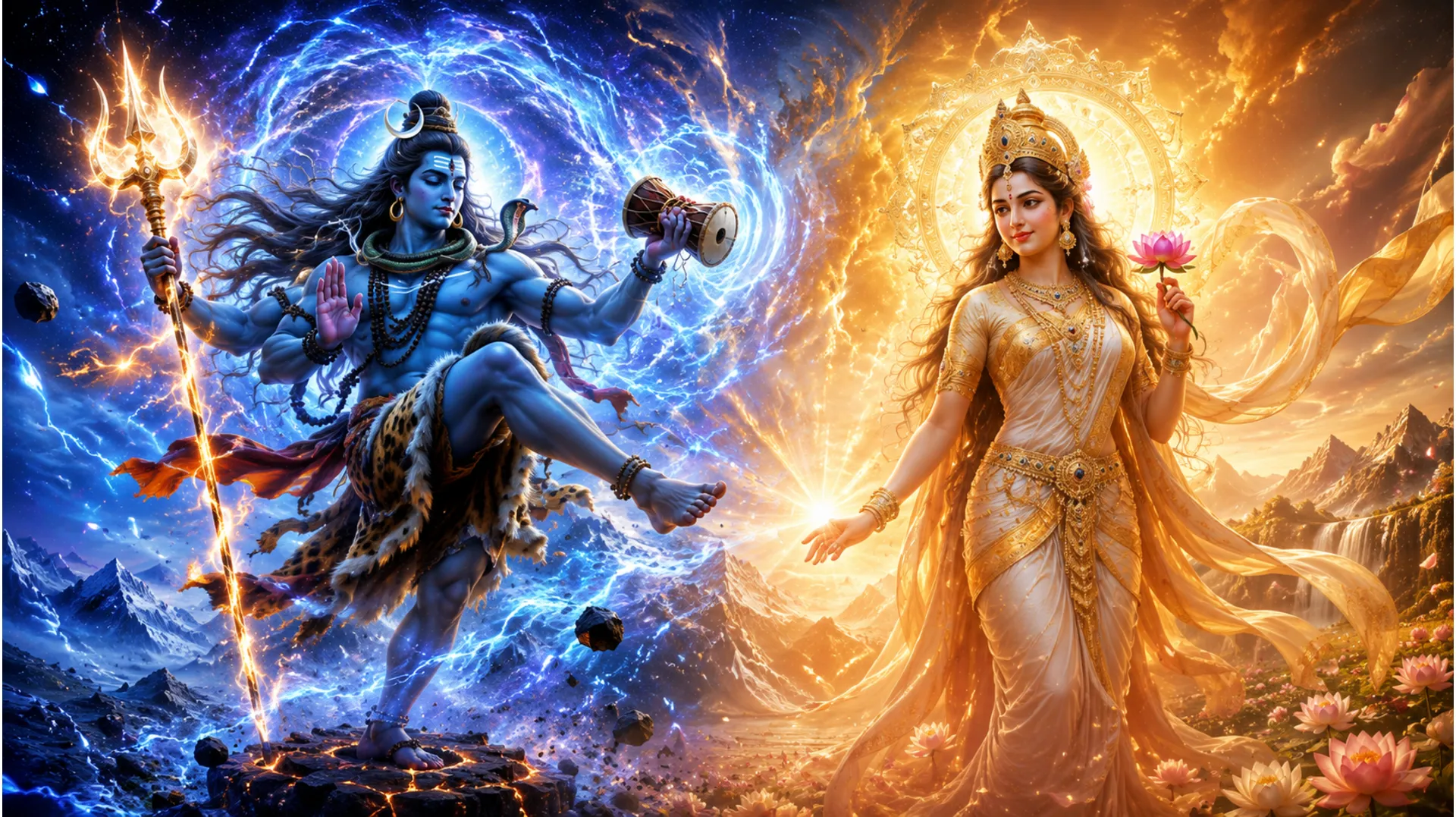 Shiva Parvati representing cosmic energy and peace in HD 1080p resolution.
