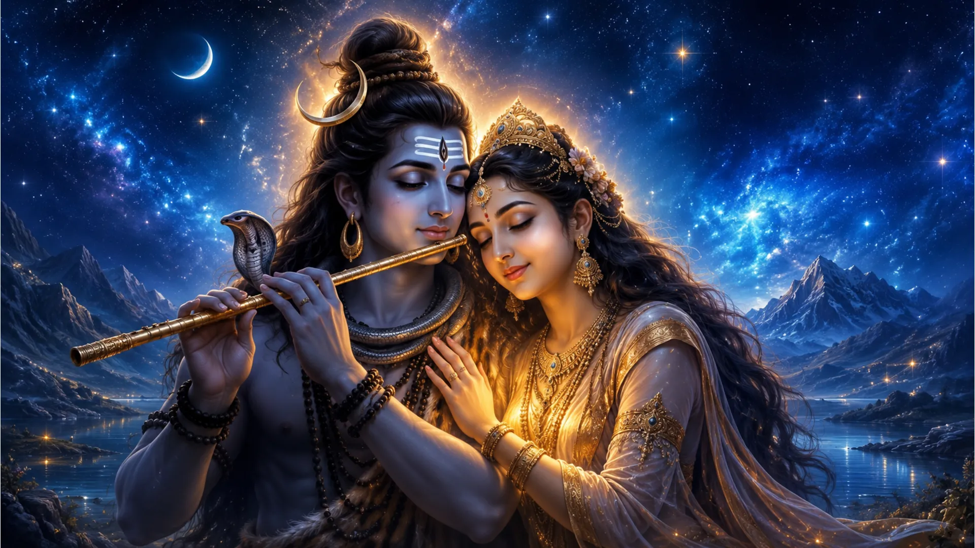 shiva parvati listening to divine melody close up romantic art
