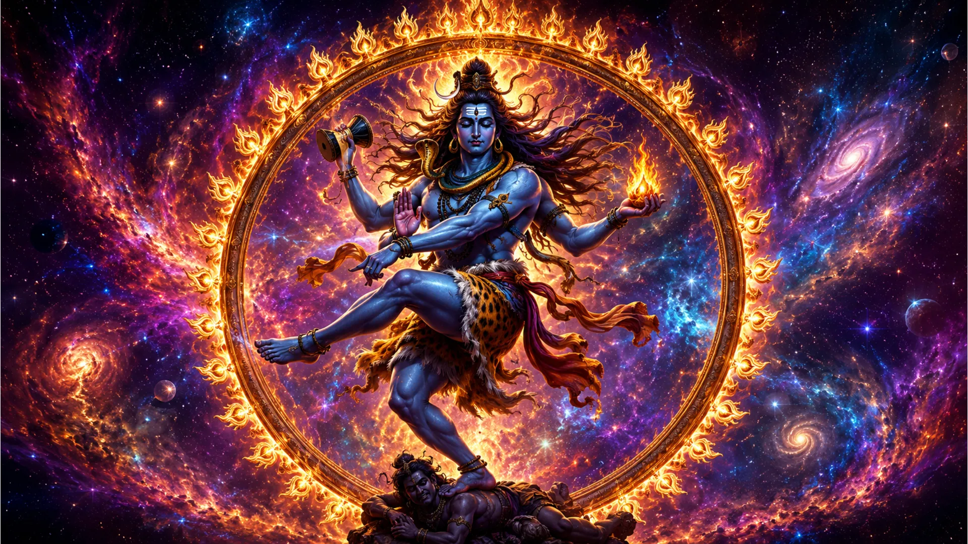 Lord Shiva performing the cosmic Tandava dance in universe