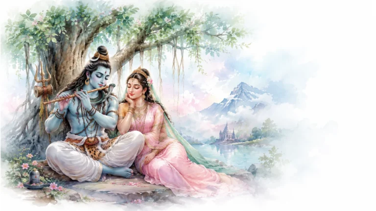 Pastel watercolor illustration of Shiva Parvati for a peaceful aesthetic.