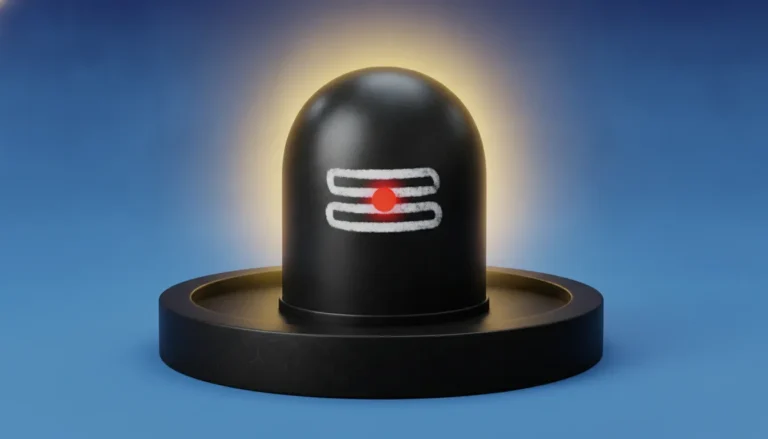 A traditional glowing mahadev shivling image clip art with a serene blue background.