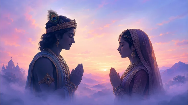 Spiritual figures in silhouette facing each other with a twilight pink and blue gradient.