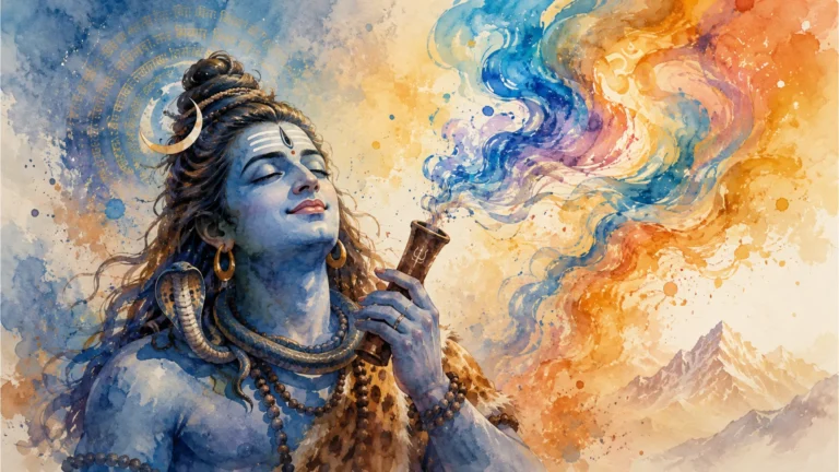 Creative watercolor har har mahadev ganja photo with colorful divine vibes.