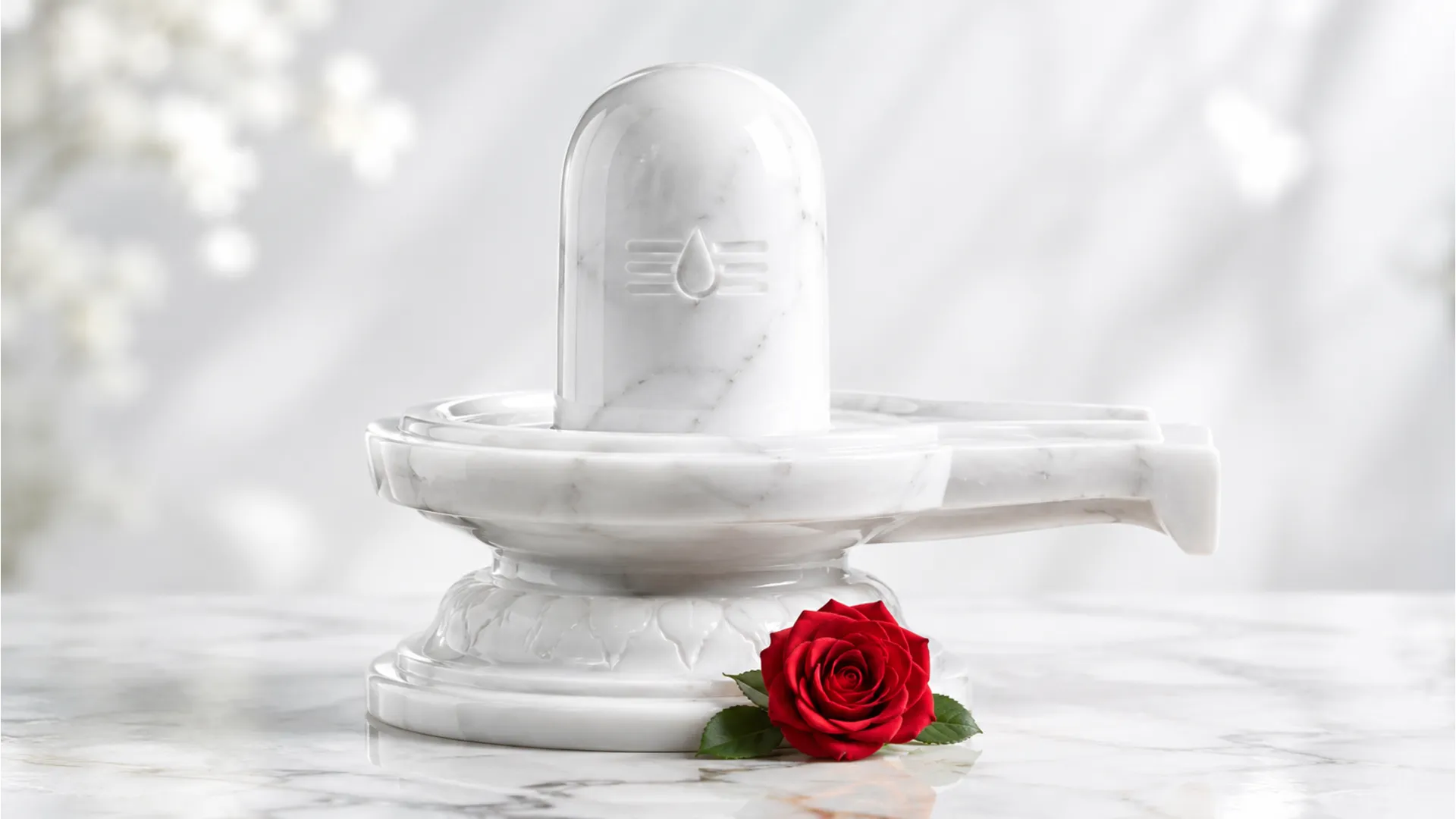 Pure white marble stone shivling with smooth polished texture