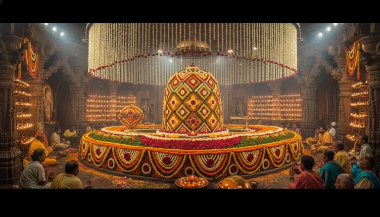 Elaborate and beautiful images of giving flowers on the shivling during Maha Shivratri festival.