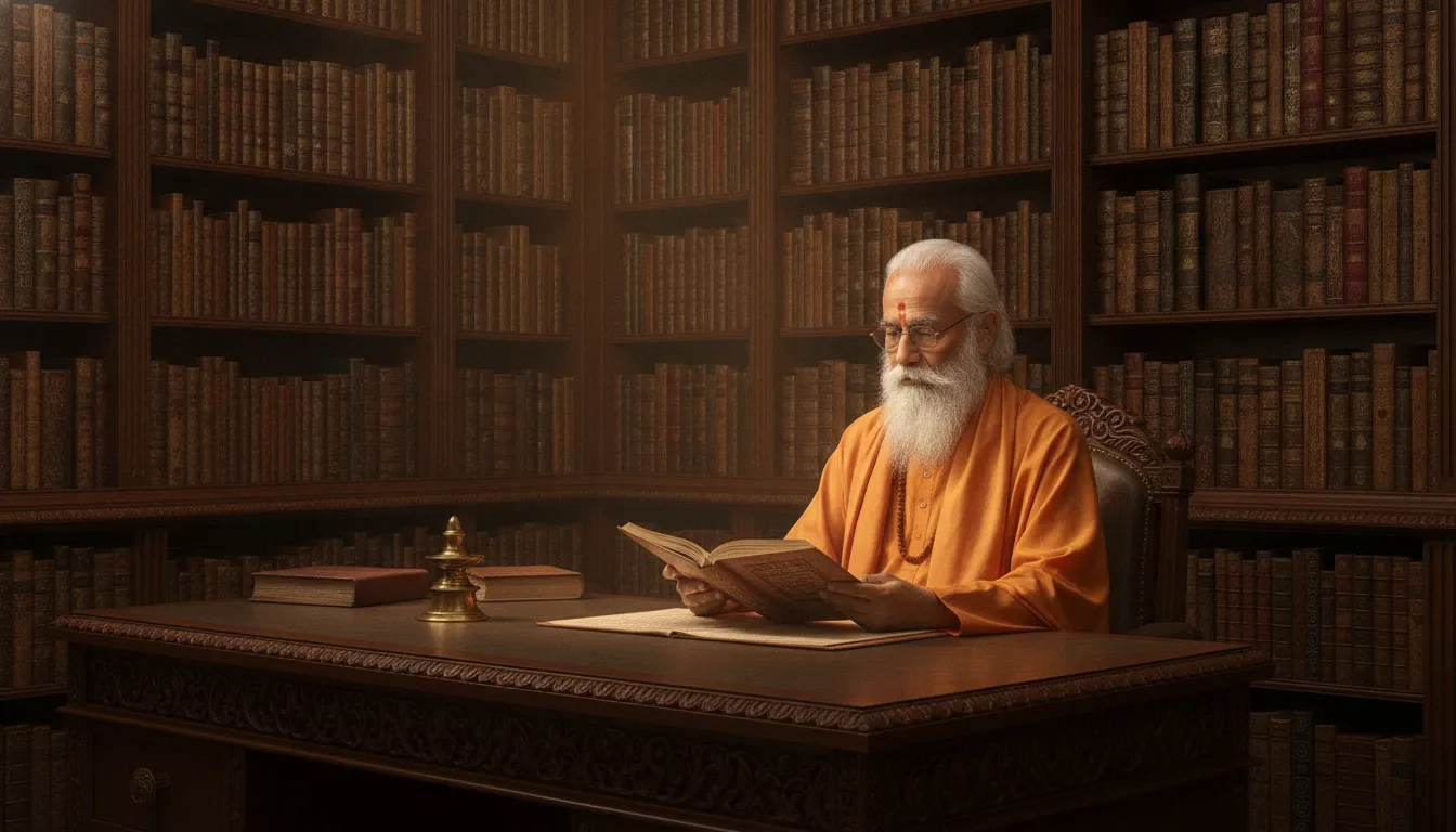 Dr Shivling Shivacharya Maharaj image reading ancient Vedic scriptures.