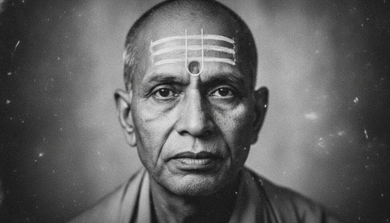 A rare vintage style monochrome portrait of Dr Shivling Shivacharya Maharaj image.