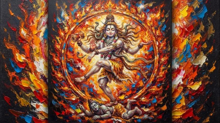 Expressionist oil painting shiva nataraja images with vibrant color strokes.