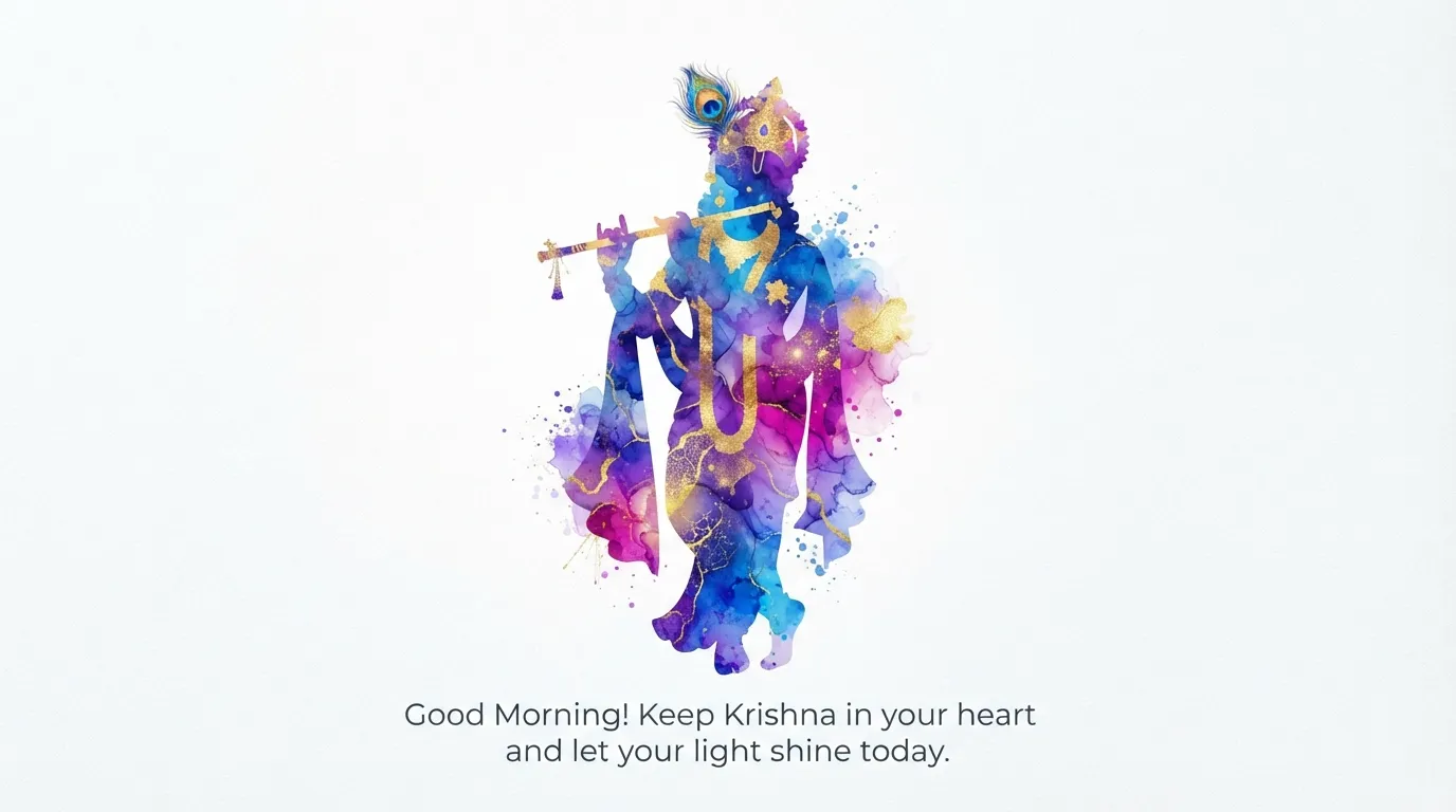Modern abstract colorful silhouette of Lord Krishna playing flute.