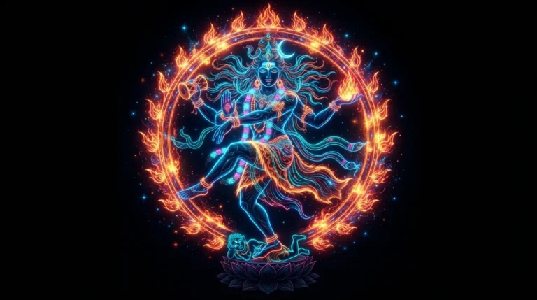 Modern abstract neon art of lord shiva nataraja with glowing lines
