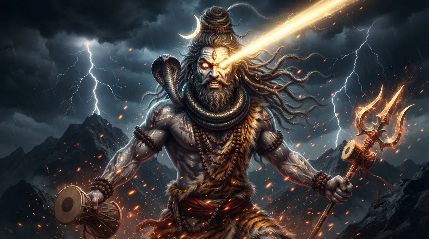 Powerful and fierce Rudra avatar of Lord Shiva with opening third eye, Mahadev hd wallpaper 4k