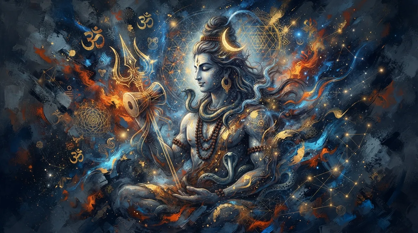 Abstract artistic Bholenath photo wallpaper blending colors and patterns of Lord Shiva's form.