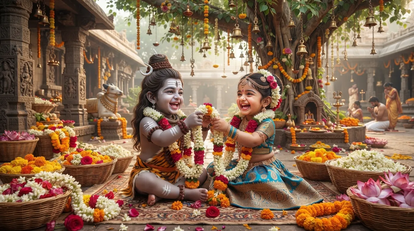 Child deities enjoying a moment of playful innocence.
