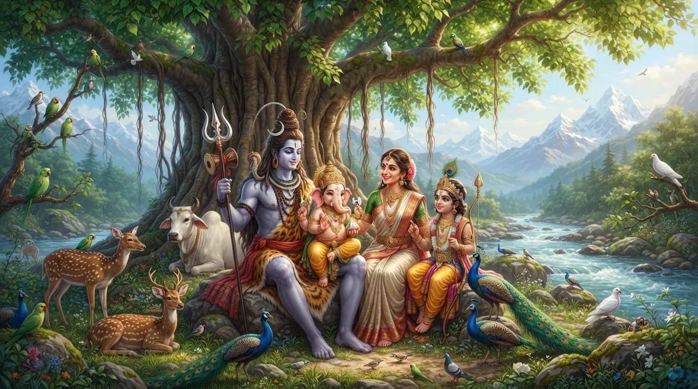 Shiva Parivar surrounded by Himalayan pine trees and nature