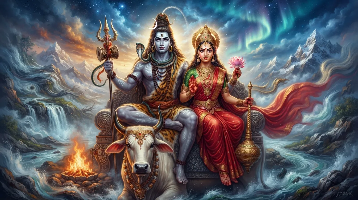 Bholenath and Parvati showing their divine power and grace.