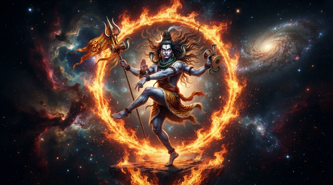 Dynamic Bholenath photo wallpaper showing Lord Shiva performing the energetic Rudra Tandav dance.