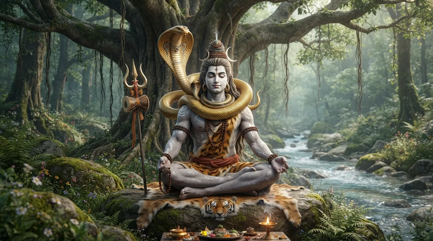 Lord Shiva with a majestic serpent (Vasuki) coiled around his neck.