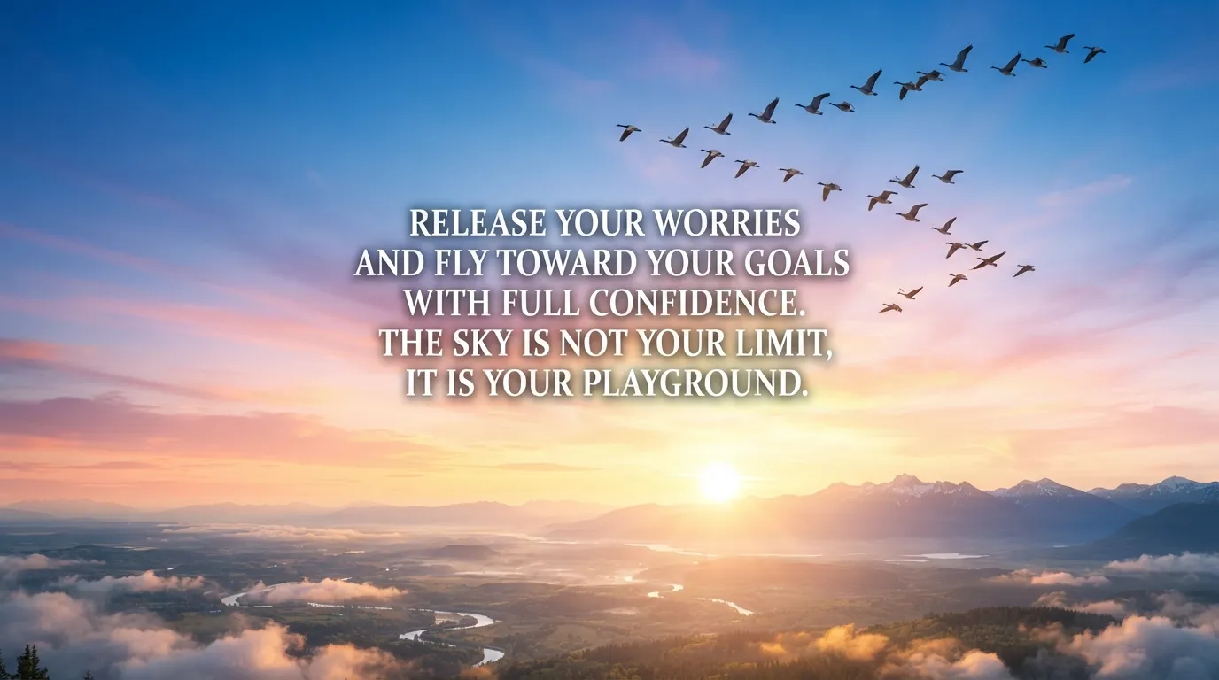Thought good morning images showing birds flying in a colorful sky.