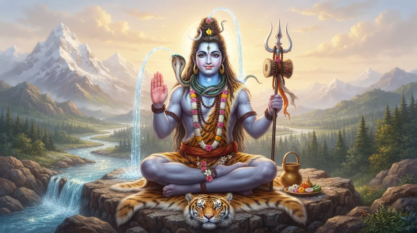 Lord Shiva giving blessings with river Ganga flowing from hair Jai Bholenath photo