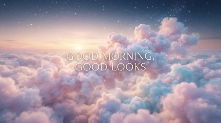 Dreamy pastel pink and purple clouds with tiny stars and elegant text.