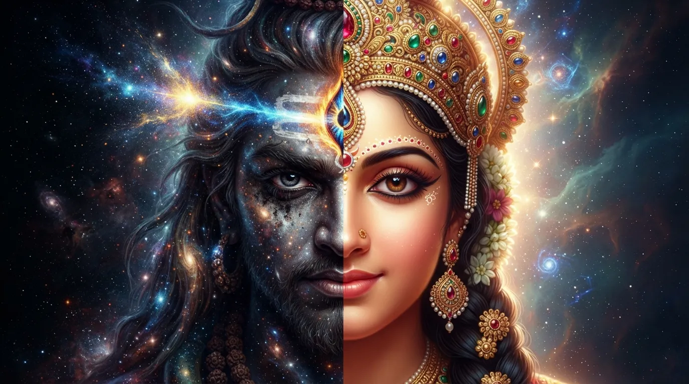 Close up macro view of cosmic Shiva third eye and Parvati traditional crown