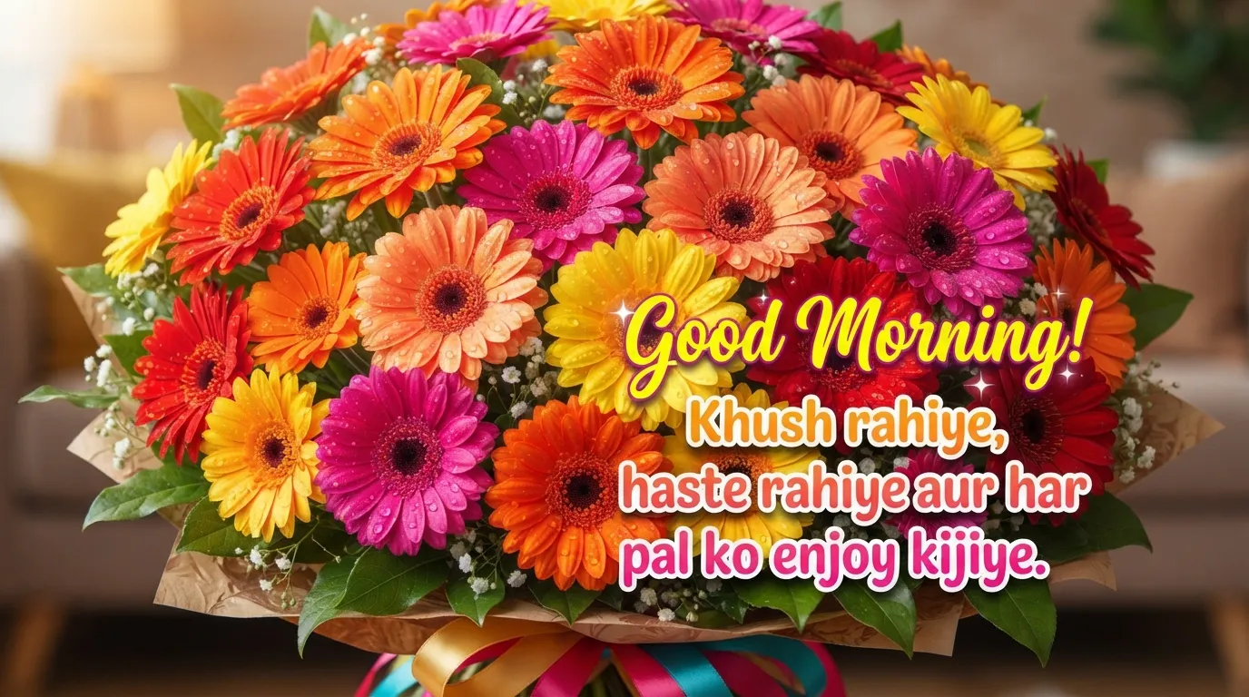 Vibrant colorful gerbera daisies cheerful good morning card