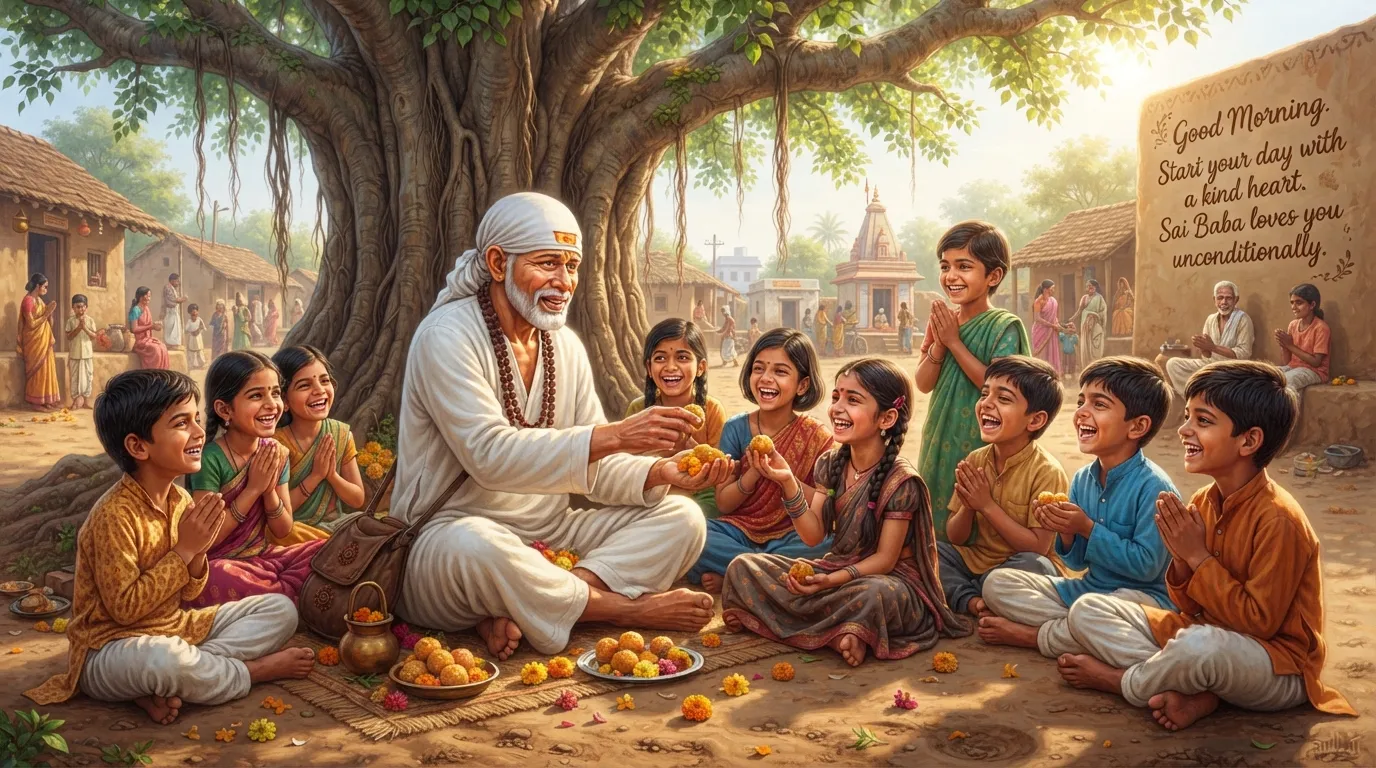 Sai Baba showing love and compassion good morning image