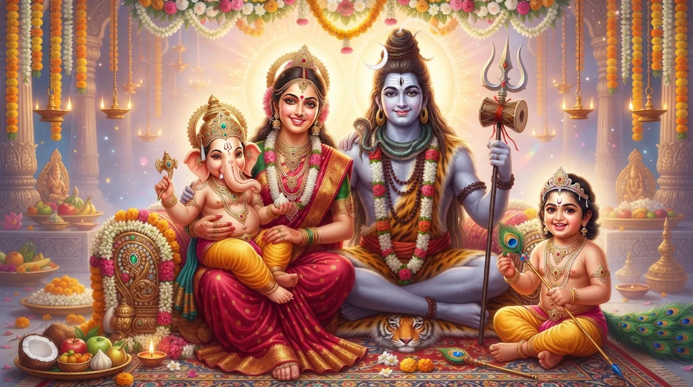 Divine Shiv Parvati family DP featuring Lord Ganesha and Lord Kartikeya in HD quality.