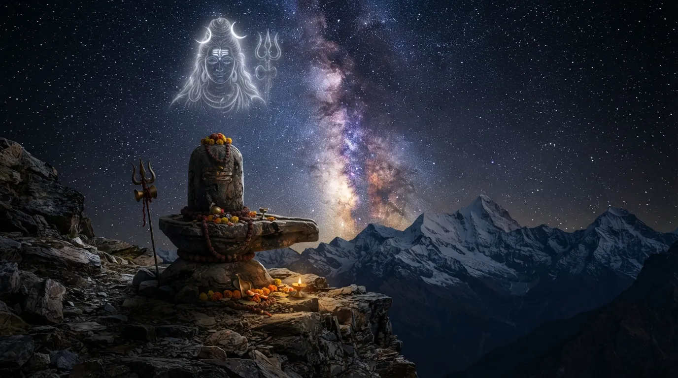 Astrophotography style shiv shankar with shivling image under stars