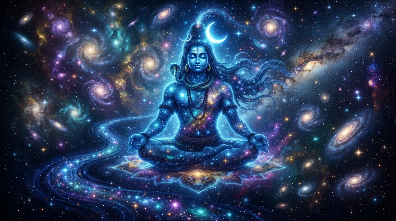 Cosmic blue bholenath ke photos meditating in starry galaxy universe