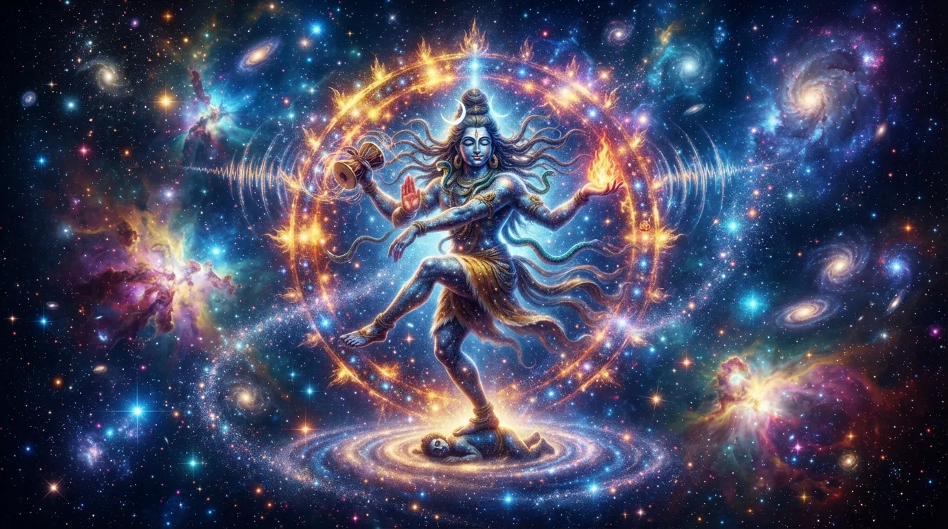 Lord shiva nataraja cosmic dance wallpaper with space nebulae background