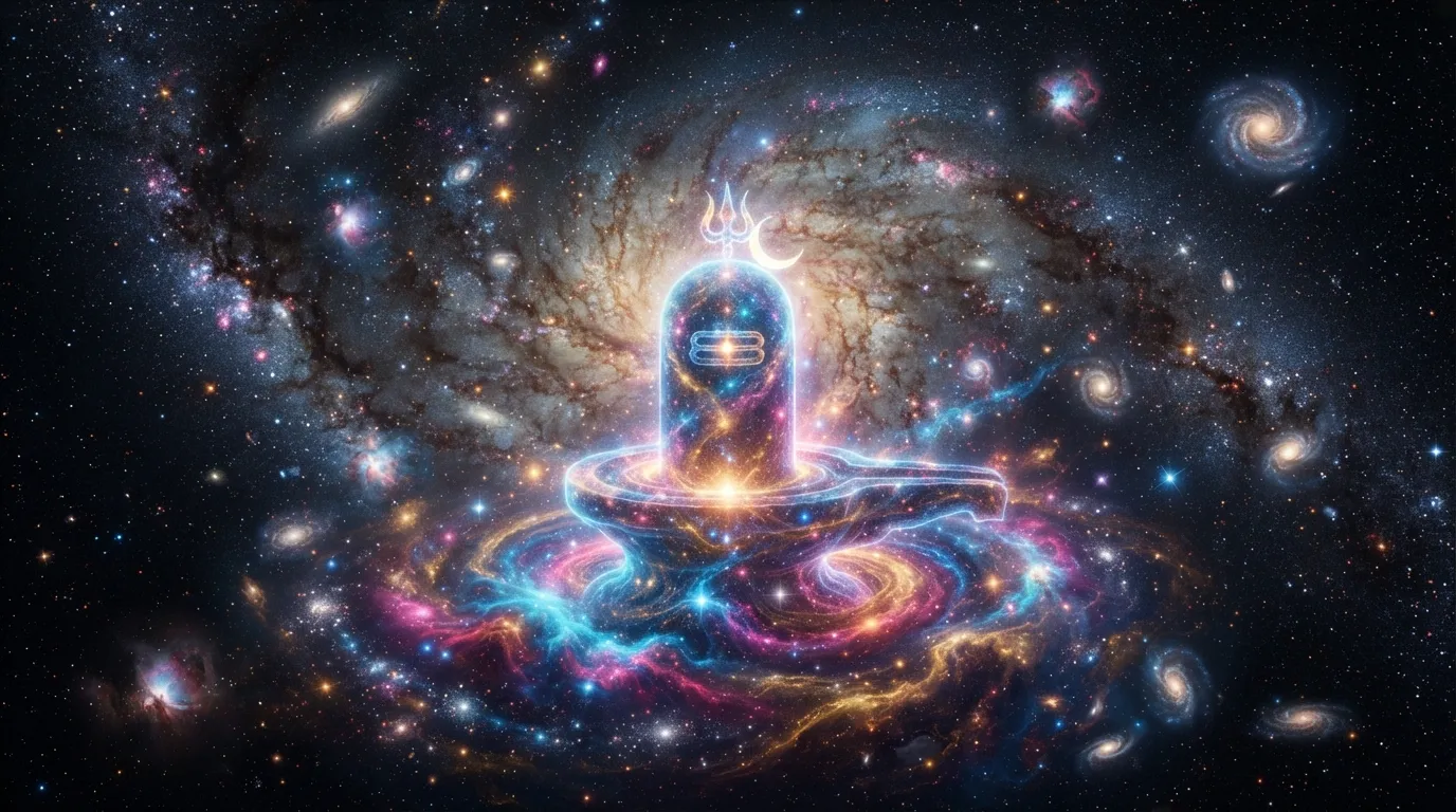 Cosmic version of lord shiva lingam surrounded by stars nebula and the milky way galaxy in full hd resolution.
