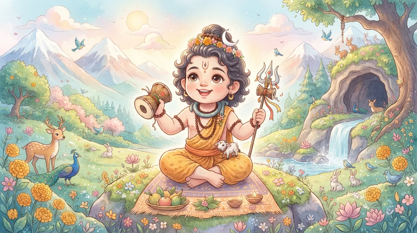 A charming wallpaper photo Bholenath, a cute and sweet child-like illustration of Lord Shiva.