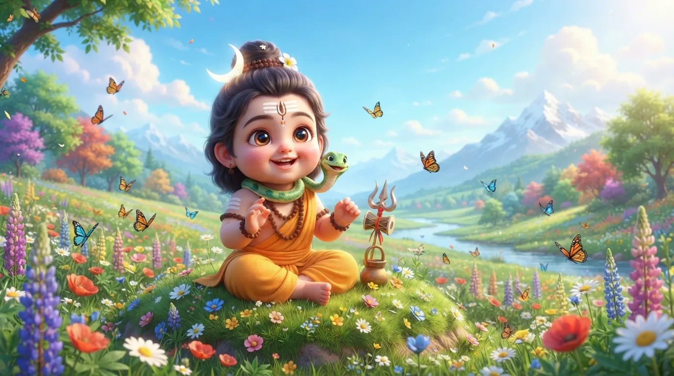 Cute animated cartoon style child Lord Shiva Jai Bholenath photo for kids