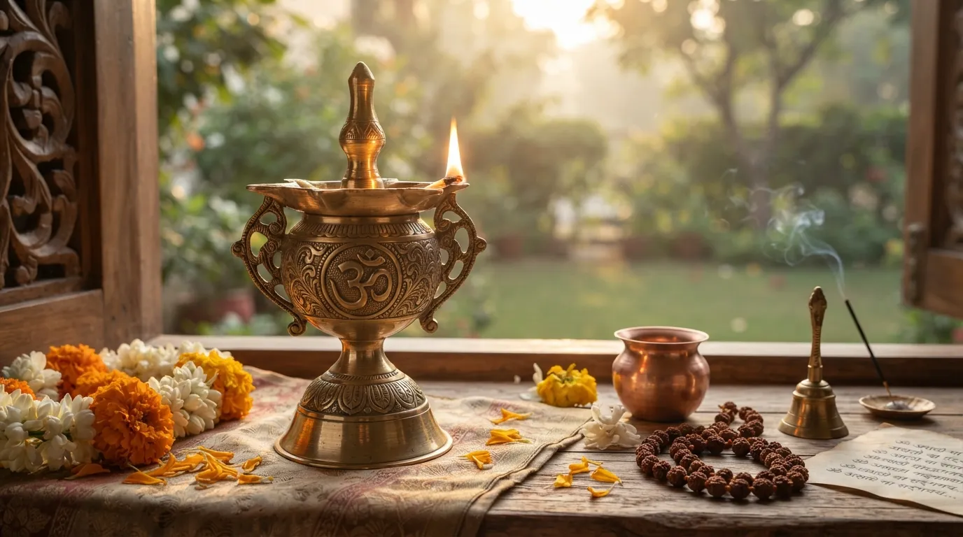 Burning diya and Om symbol sunrise good morning images god hd