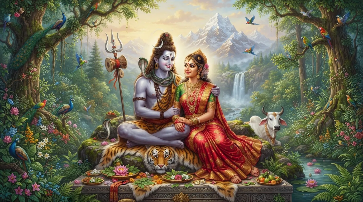 Lord Shiva and Goddess Parvati sitting together Jai Bholenath photo wallpaper