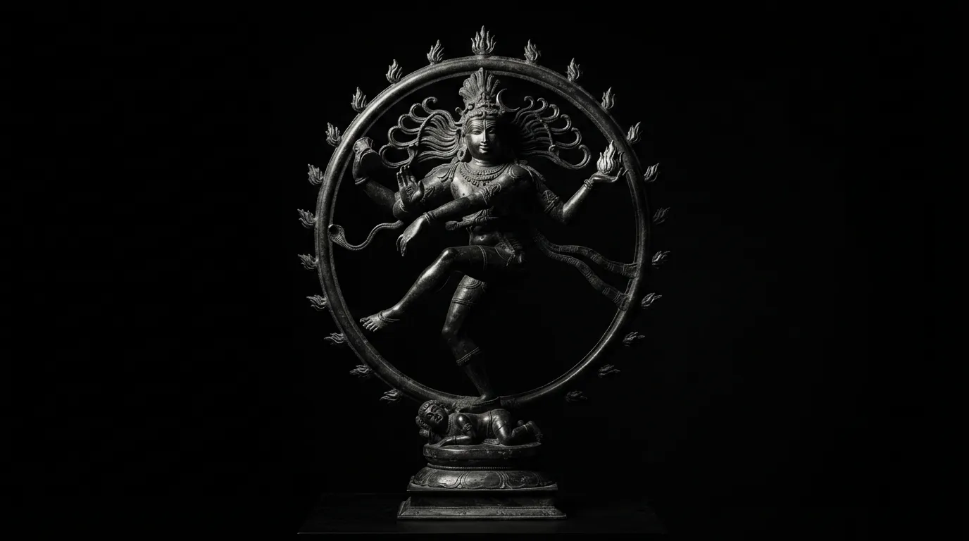 High contrast monochrome black and white photography of Nataraja statue