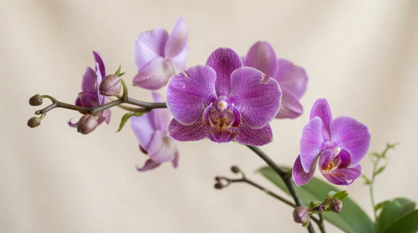 Exotic purple orchid flowers blooming beautifully in morning light.