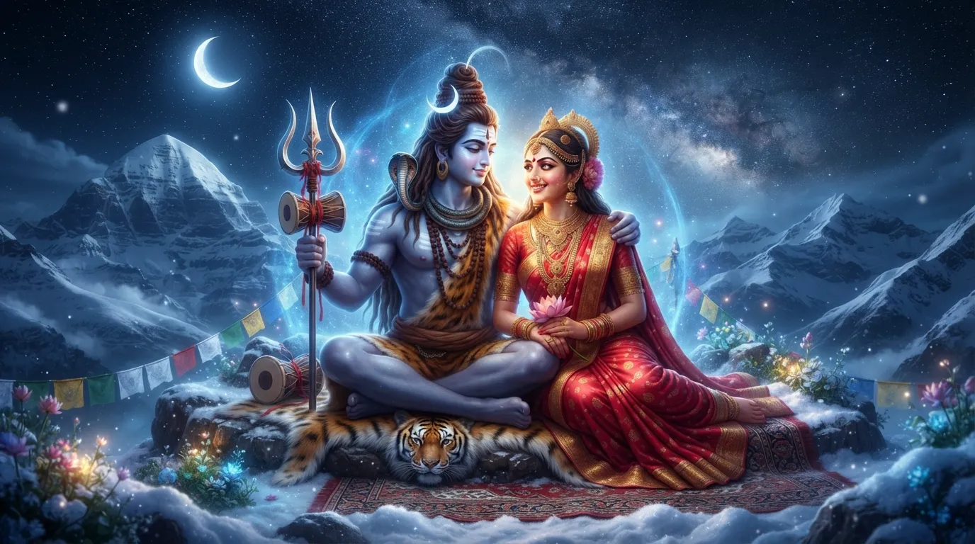 Shiv Parvati images love capturing a divine and peaceful eye contact in Kailash.