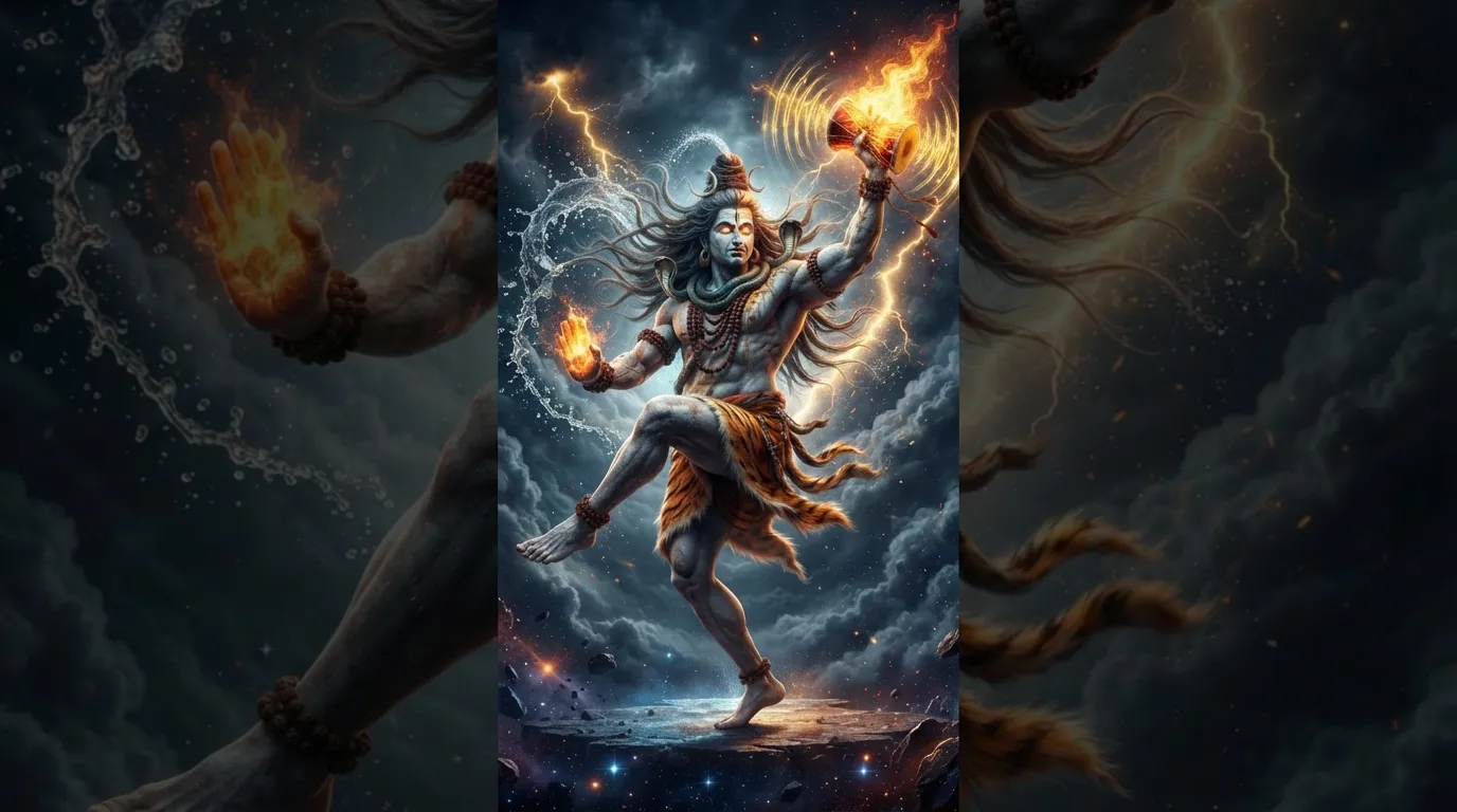 Lord Shiva performing the energetic Rudra Tandava dance, powerful Mahadev wallpaper HD 4K phone backdrop.