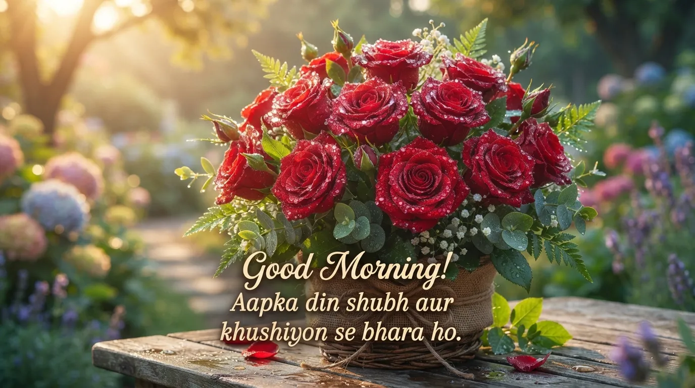 Fresh Red Roses Good Morning Hindi