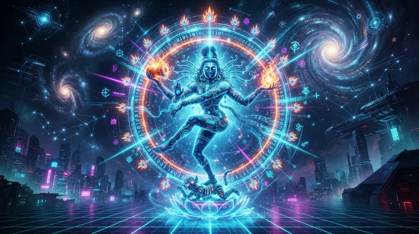 Futuristic cyberpunk theme Nataraja images wallpaper digital art