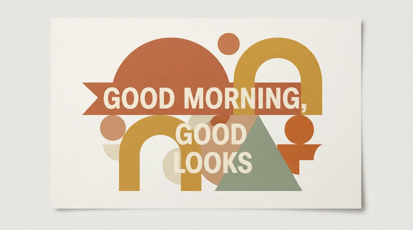 Scandinavian geometric shapes in earthy tones with bold quote text.