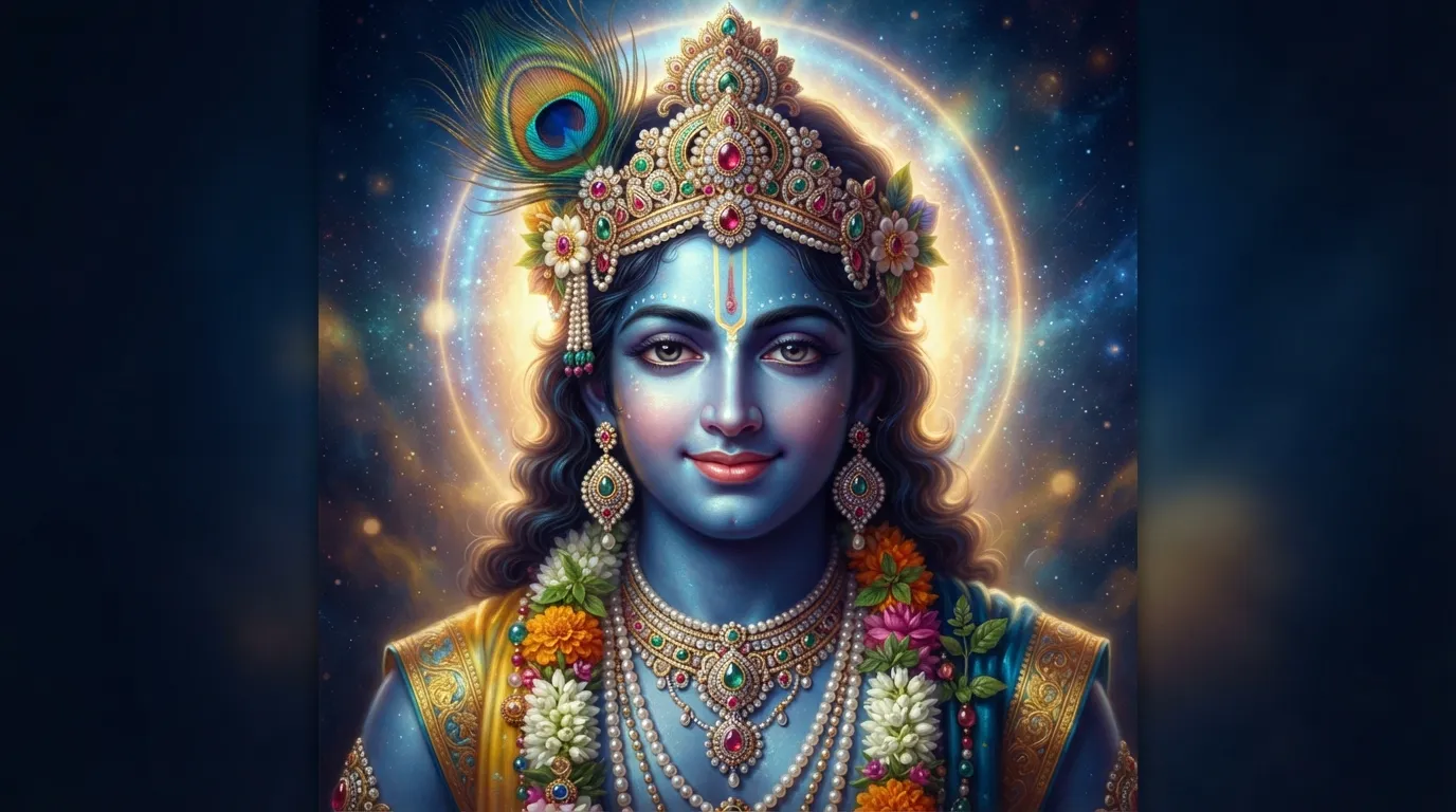 Glowing aura Lord Krishna portrait for morning motivation