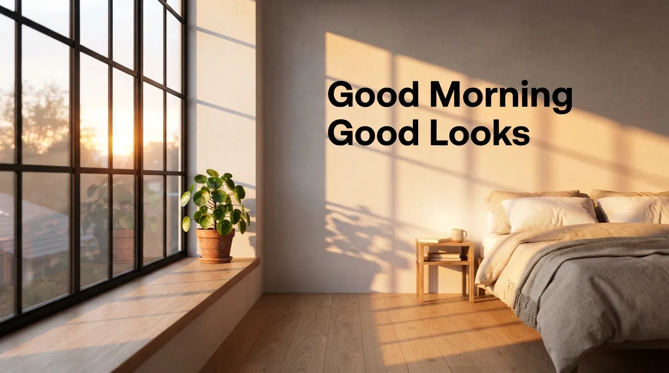 Sunshine streaming through a window silhouetting a peaceful morning room.