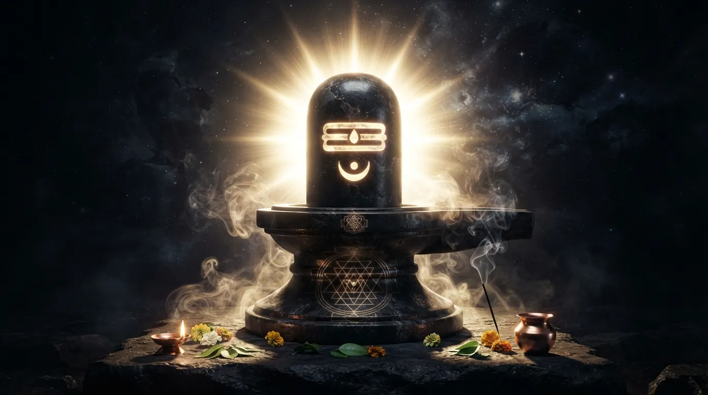 Spiritual shivling graphic images hd 3d with a bright golden aura.