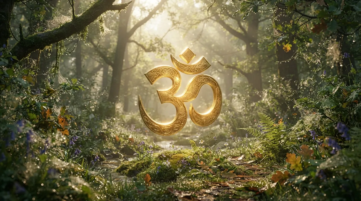 Sacred Om symbol shining in golden sunrise light for Saturday wishes