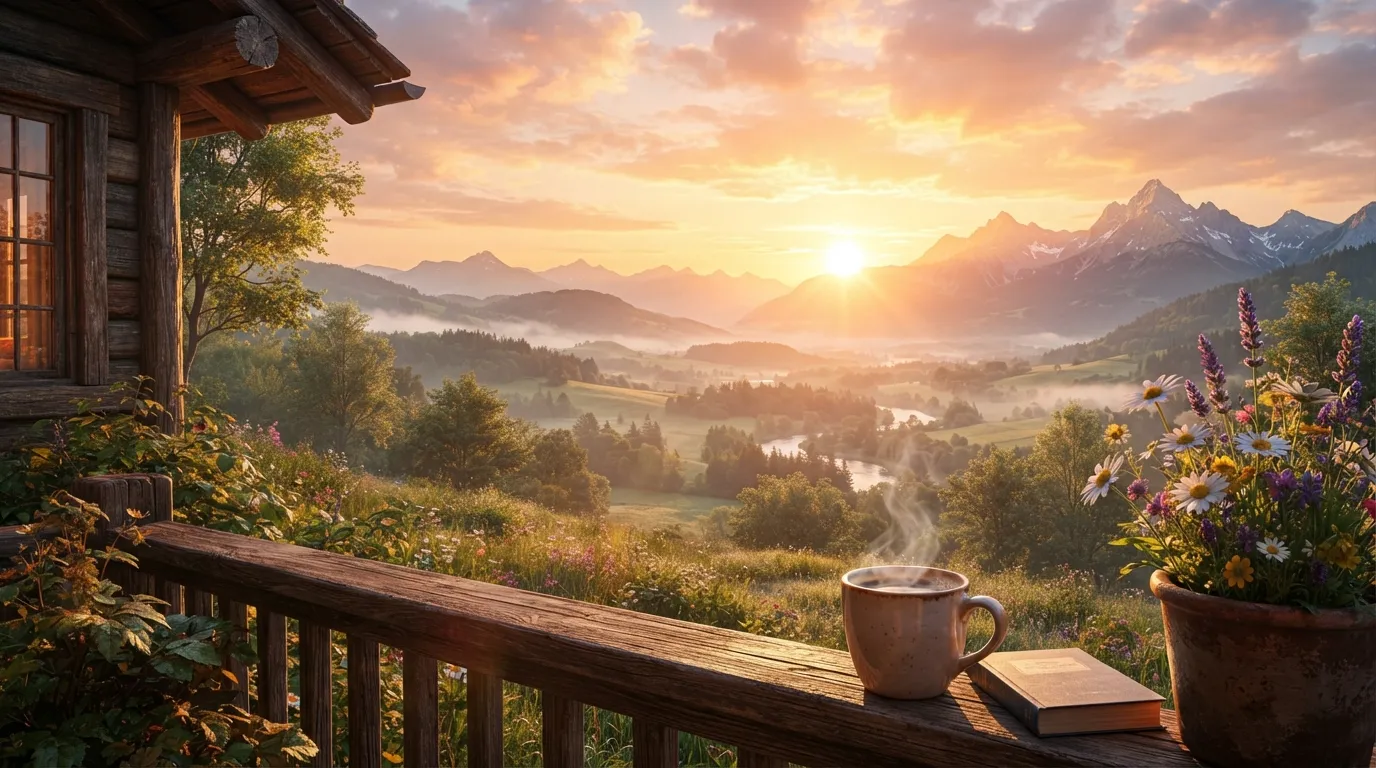 A beautiful good morning image featuring fresh flowers and a bright sunrise to start the day.